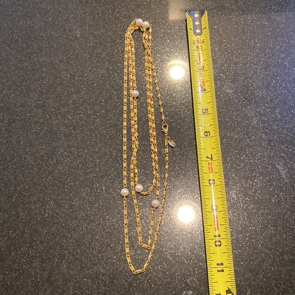 1990s Vintage Erwin Pearl Long Necklace, Gold Plated Metal, - Picture 3 of 4
